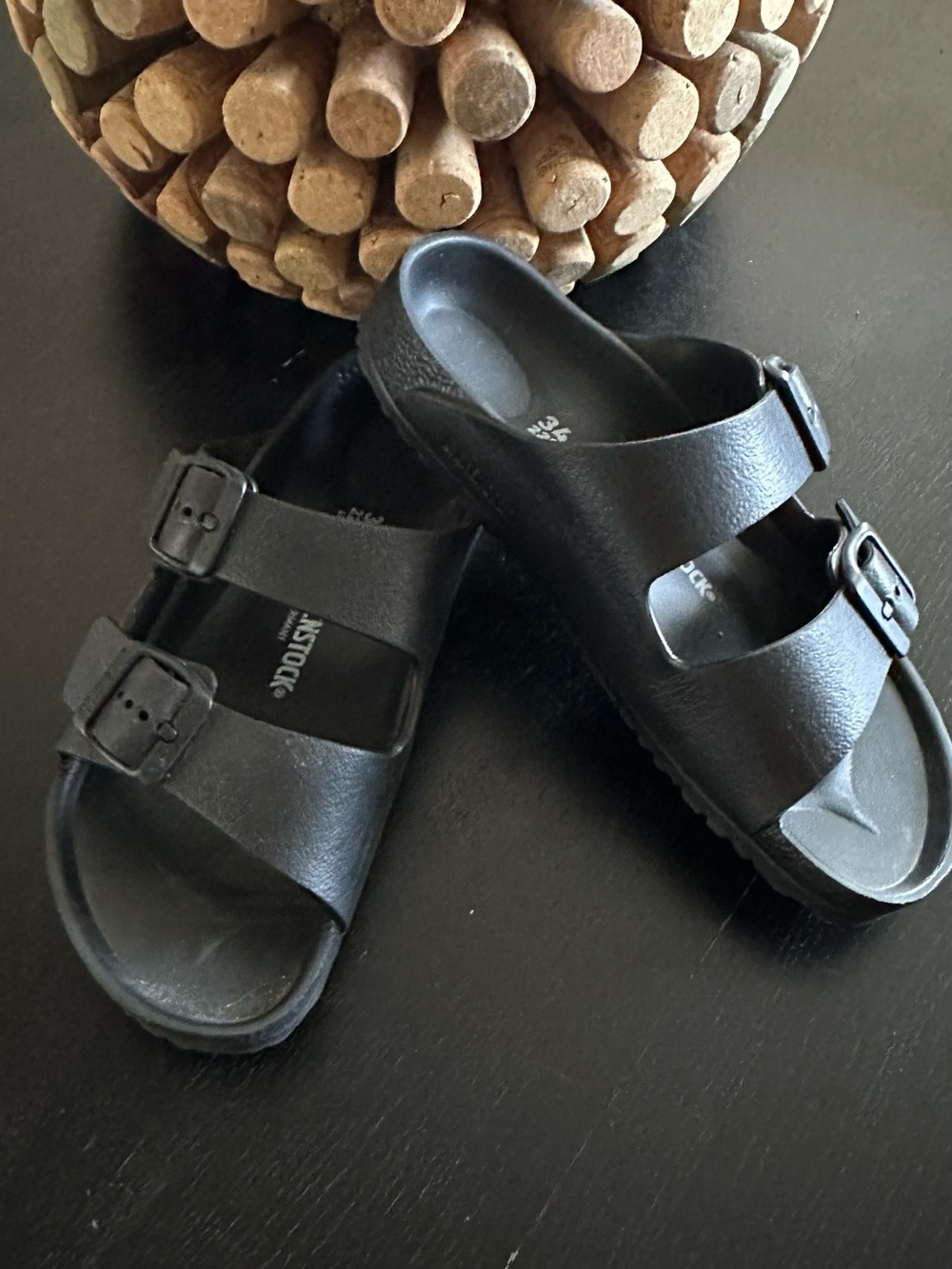 Kids Black Double-Buckle Slide Sandals
